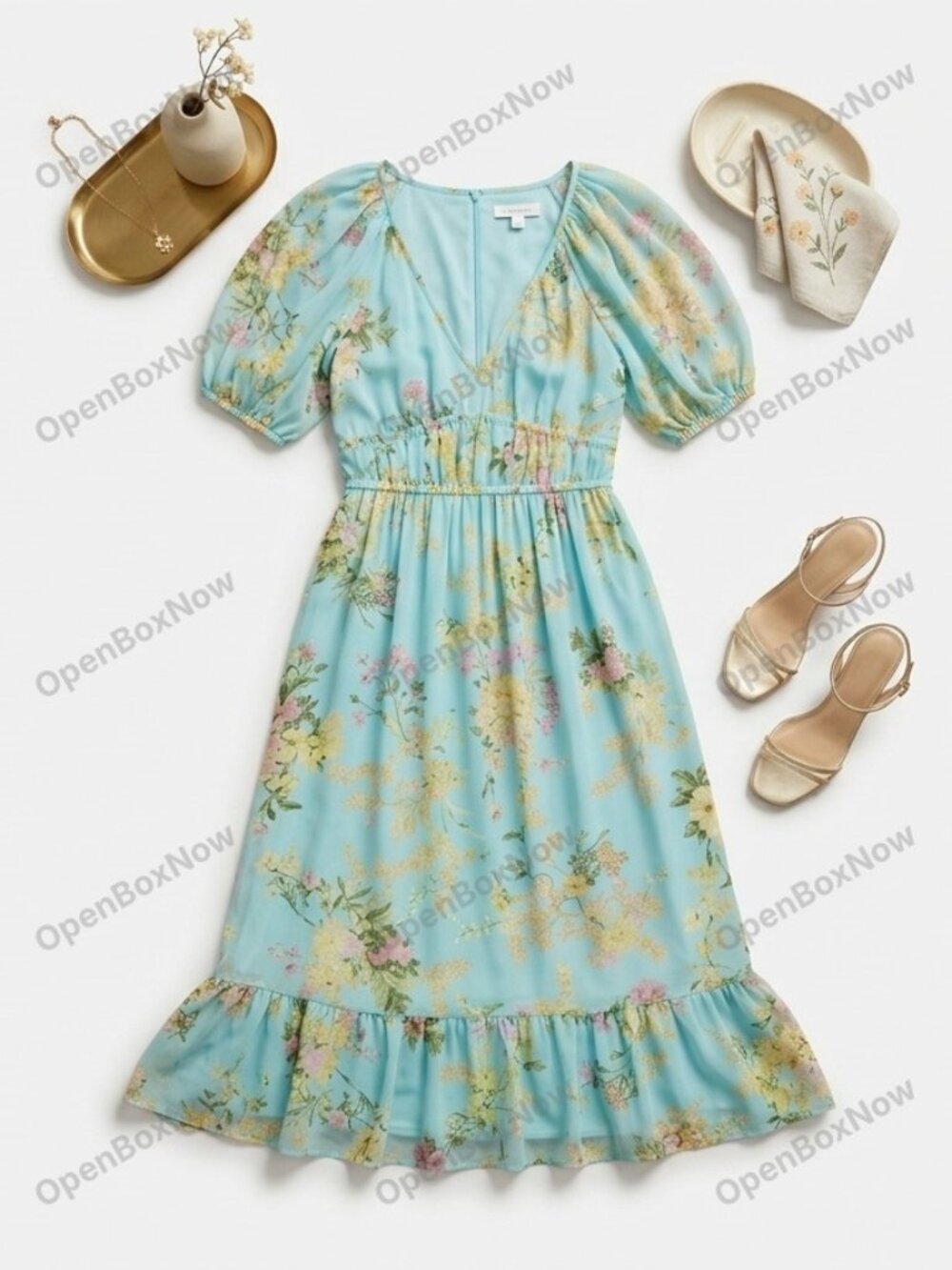 Vineyard Vines Mimosa Floral Aqua Maxi Dress, Beach & Wedding Ready NEW - Picture 4 of 7